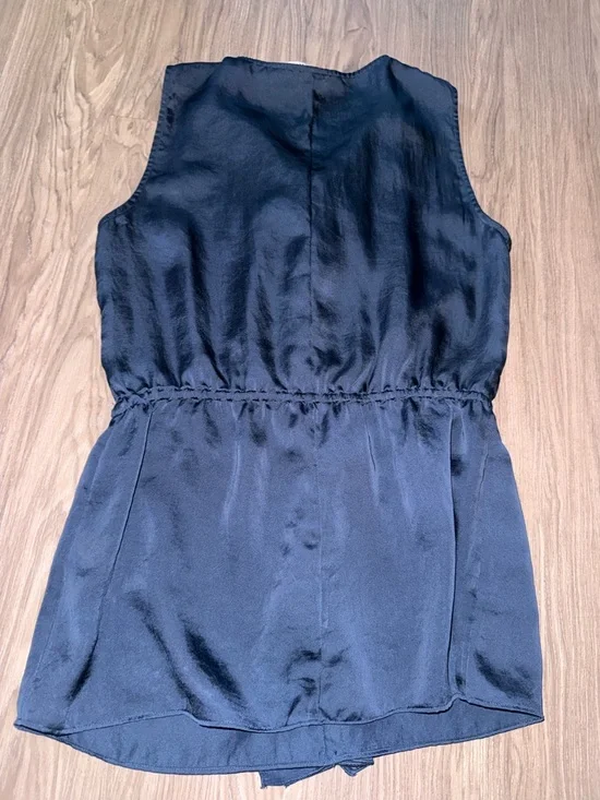 Banana Republic Navy Satin Ruffle Tie-Front Blouse - Picture 5 of 5